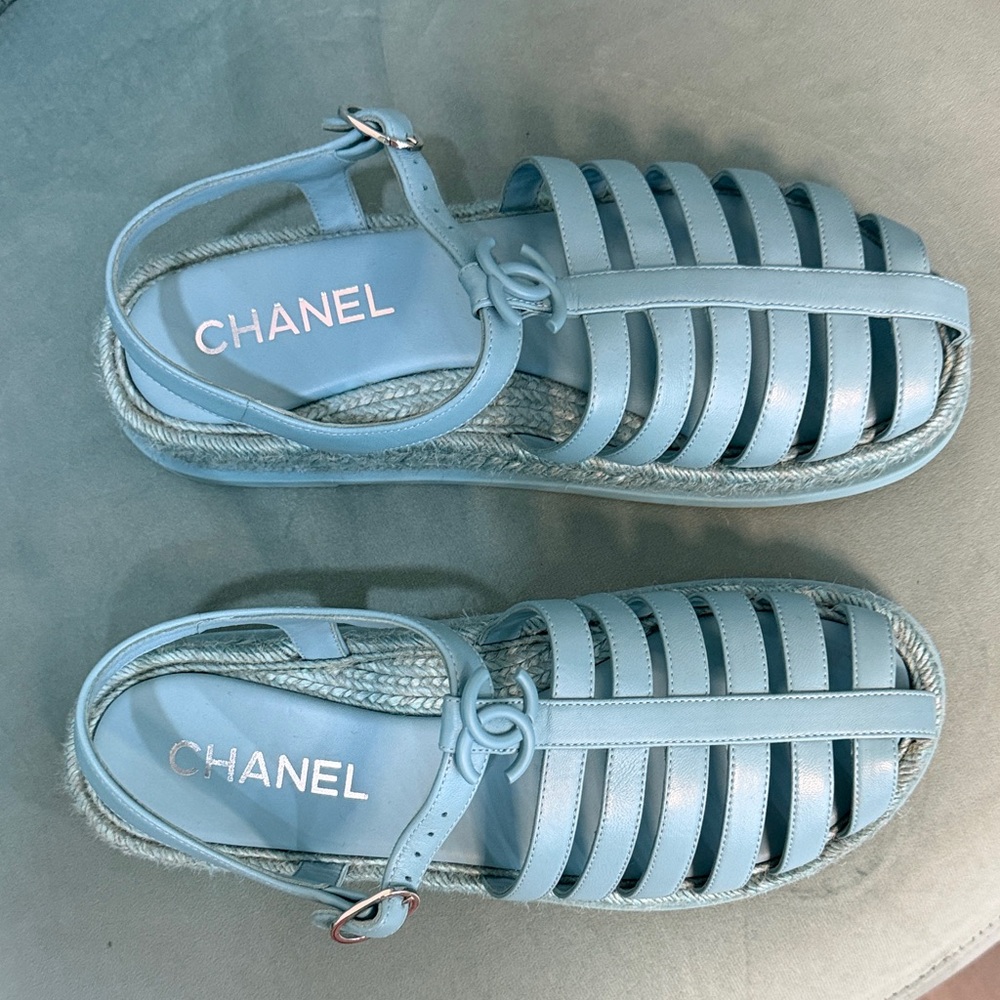 CHANEL Sky Blue Strappy Espadrilles